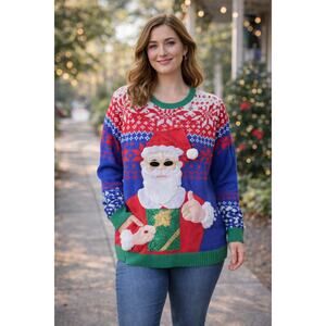 Holiday Time Ugly Christmas Sweater Santa Fair Isle Graphic Knit L Funny Xmas